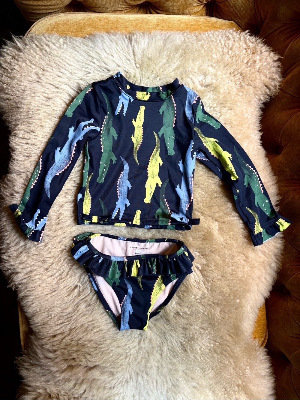 Janie & Jack Black Crocodile Print Long-Sleeve Swim Set NWOT 2T